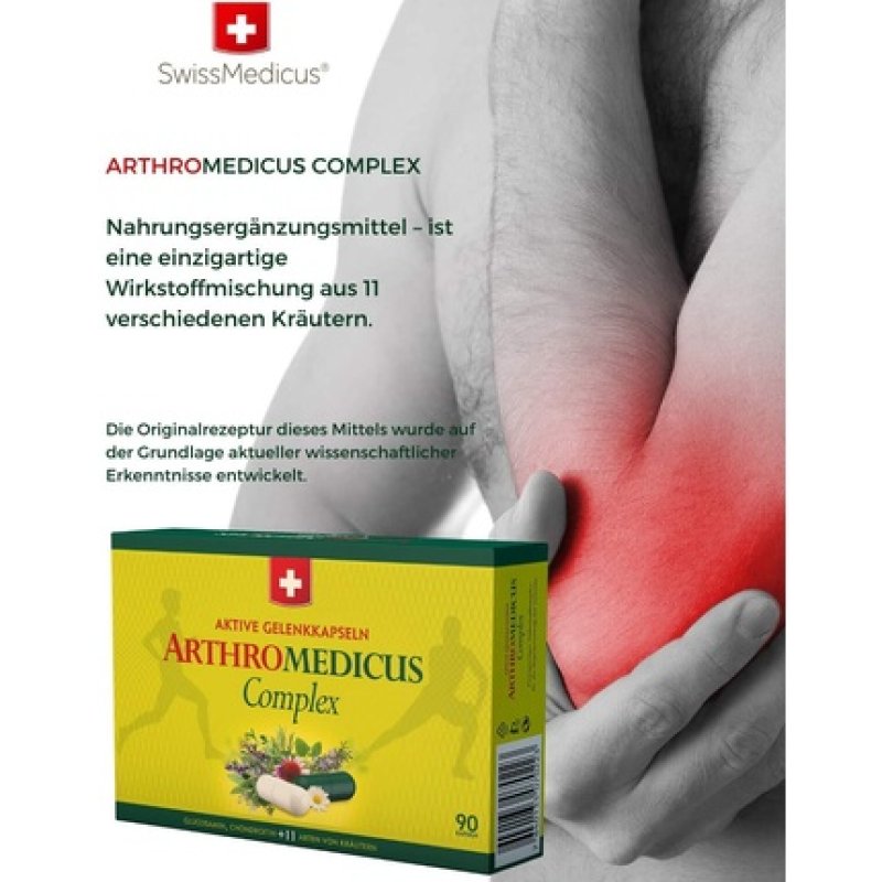 SwissMedicus Arthromedicus Joint Capsules Herbal Complex - 90 Capsules - Joint Treatment with 11 Herbs, Glucosamine,