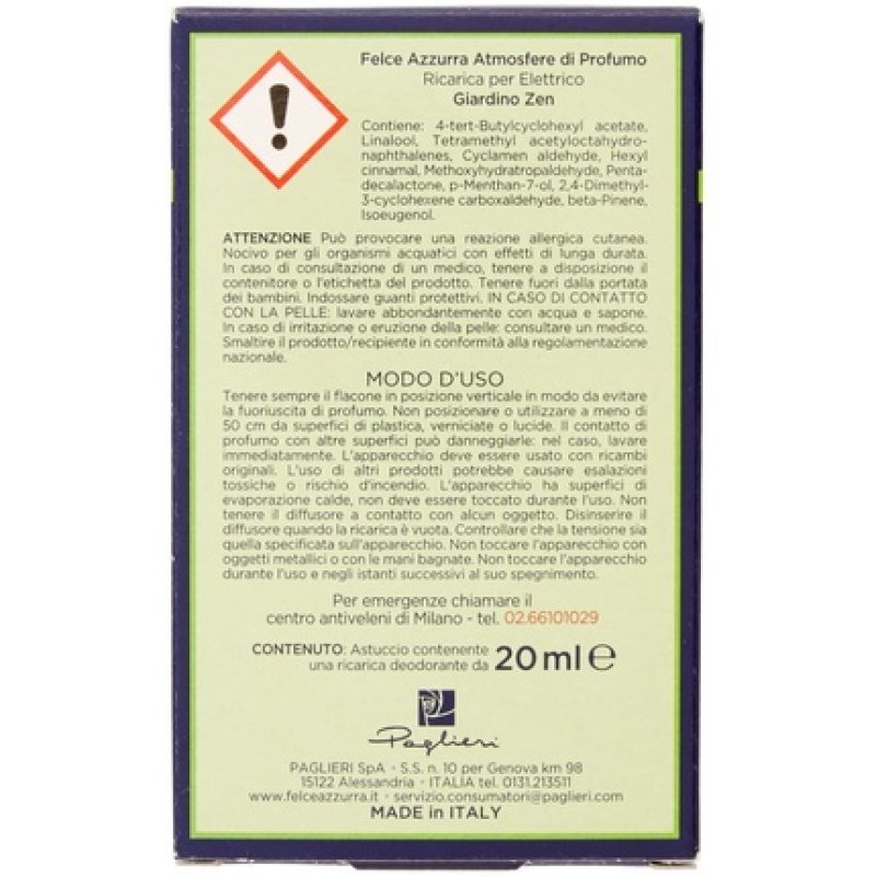Paglieri Felce Azzurra Refill With Garden Scent Zen 20 Ml For