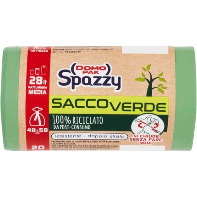 Domopak Spazzy Green Nettezza Bags Wrap & Close 100% Recycled After