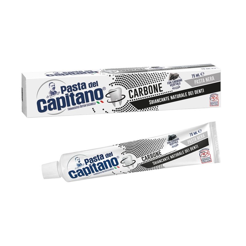 Pasta del Capitano Bio Activated Charcoal Toothpaste Natural Teeth Whitening Black Paste Effective Against Tooth Enamel