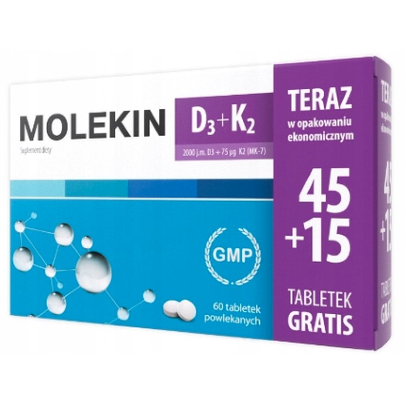 Molekin Vitality Vitamin D3 K2 - 45 Capsules For Daily Health