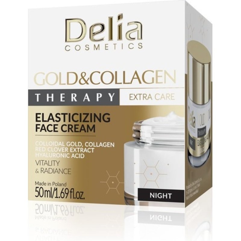 Delia Cosmetics Gold & Collagen Elasticizing Night Cream Vitality Radiance Colloidal Gold Collagen Red Clover Extract