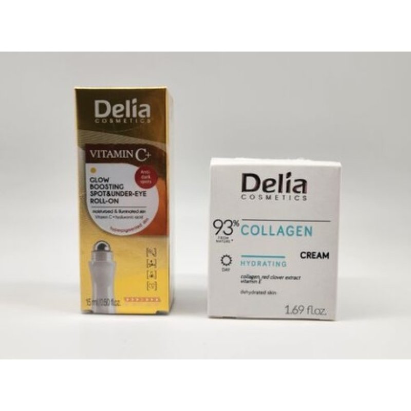 Delia 93% Natural Collagen Face Day Cream and Vitamin C Eye Roll