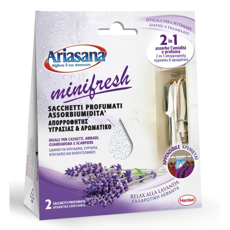 Ariasana Minifresh Relax Lavender Sachet 2in1, Double Moisture Absorption and Anti-Odor, Air Freshener for Drawers and