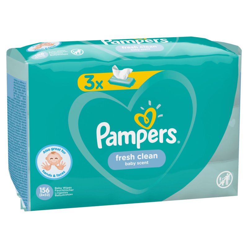 Pampers Fresh Clean Baby Wipes 3 Packs 156 Wipes