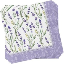 Lavender Meadow Paper Luncheon Napkins 40pcs 6.5x6.5 Purple Flowers