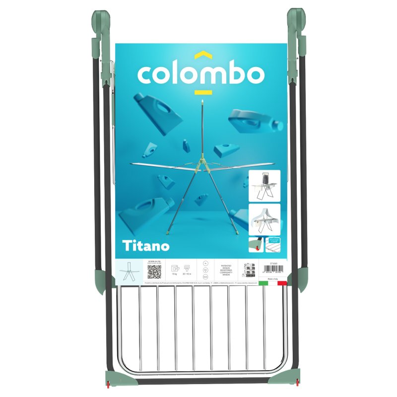 Colombo New Scal Titano Séchoir à linge avec ailes repliables Aluminium, Noir, Turquoise