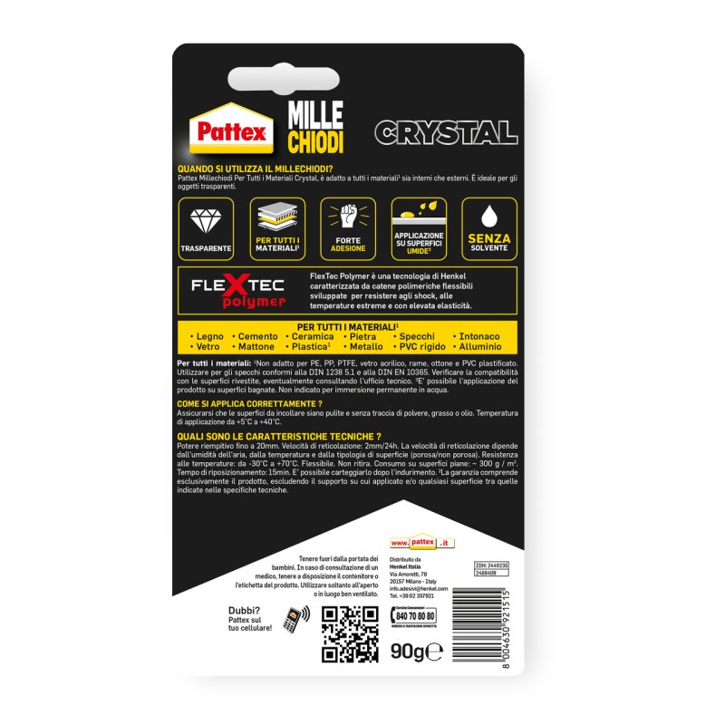 Pattex Millechiodi Crystal Adhesive Sealant for Glass and Mirrors