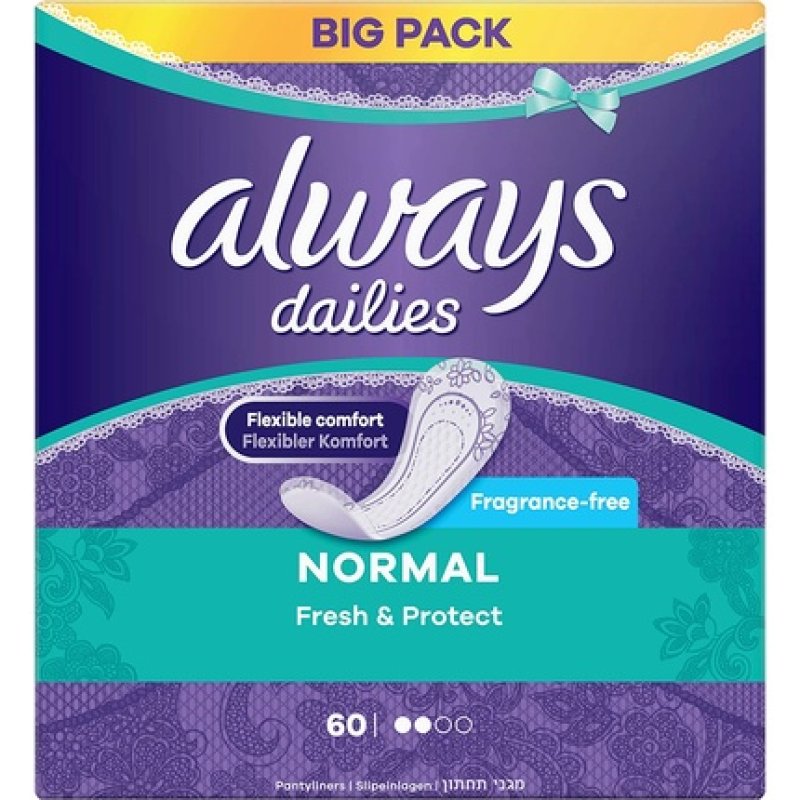 Always Dailies Normal Fresh & Protect Breathable Panty Pads with Absorbent Core 60 pcs