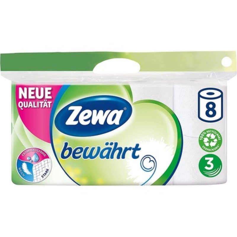 Zewa Proven Toilet Paper, Durable Toilet Paper, 3-Ply In Delicate White, 1 X