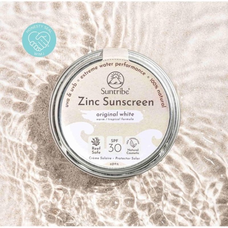 Suntribe All Natural Zinc Sunscreen Face & Sport SPF 30 Organic 100% Zinc Reef Safe 3 Ingredients Water resistant 30g