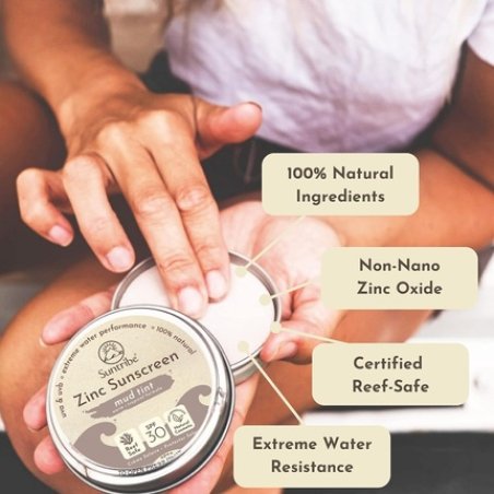 Suntribe Natural Mineral Zinc Sunscreen Face & Sport SPF 30 45g Mud Tint Organic Reef Safe Surf & Sport Zinc Paste