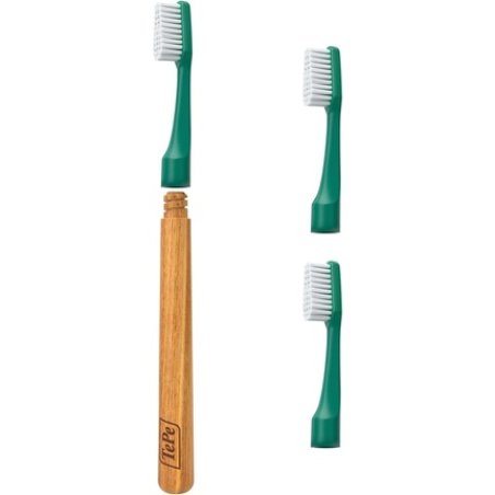 TePe Choice Toothbrush Soft Green 1pc Wooden Handle 3pcs Brush Heads