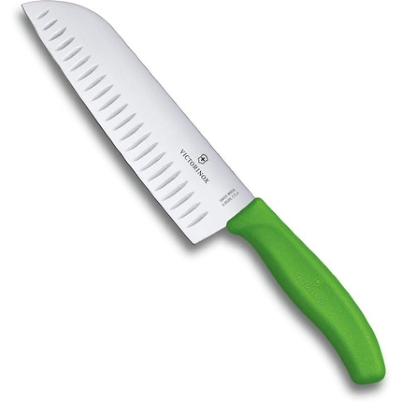 Victorinox Swiss Classic Santoku Knife with Extra Sharp Fluted Edge Blade 17cm Green