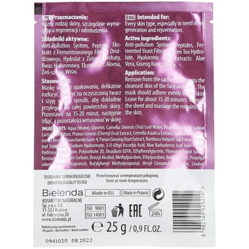 Bielenda Professional Essence Of Asia Tightening Glow Restoring Sheet Mask 25g