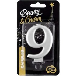 Godan Beauty & Charm Birthday Candle Number 9 8cm Wax Candle in Metallic