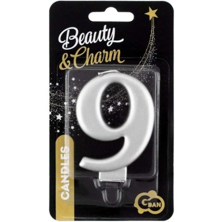 Godan Beauty & Charm Birthday Candle Number 9 8cm Wax Candle in Metallic