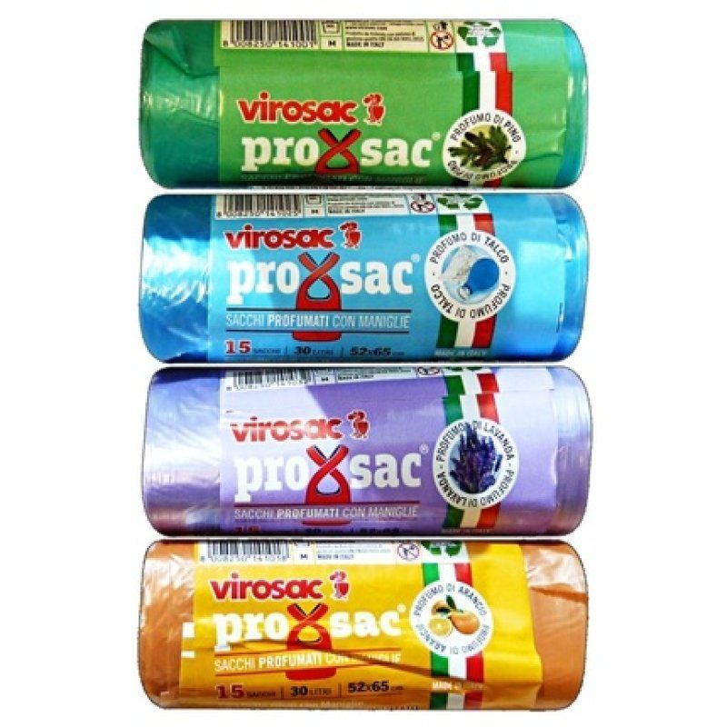 Virosac Garbage Bags 52x65 with Handles, Scented, 15 Pieces