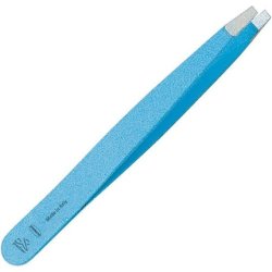 Optima 3.5 inch Sky Blue Finish Stainless Steel Slant Tip Tweezers