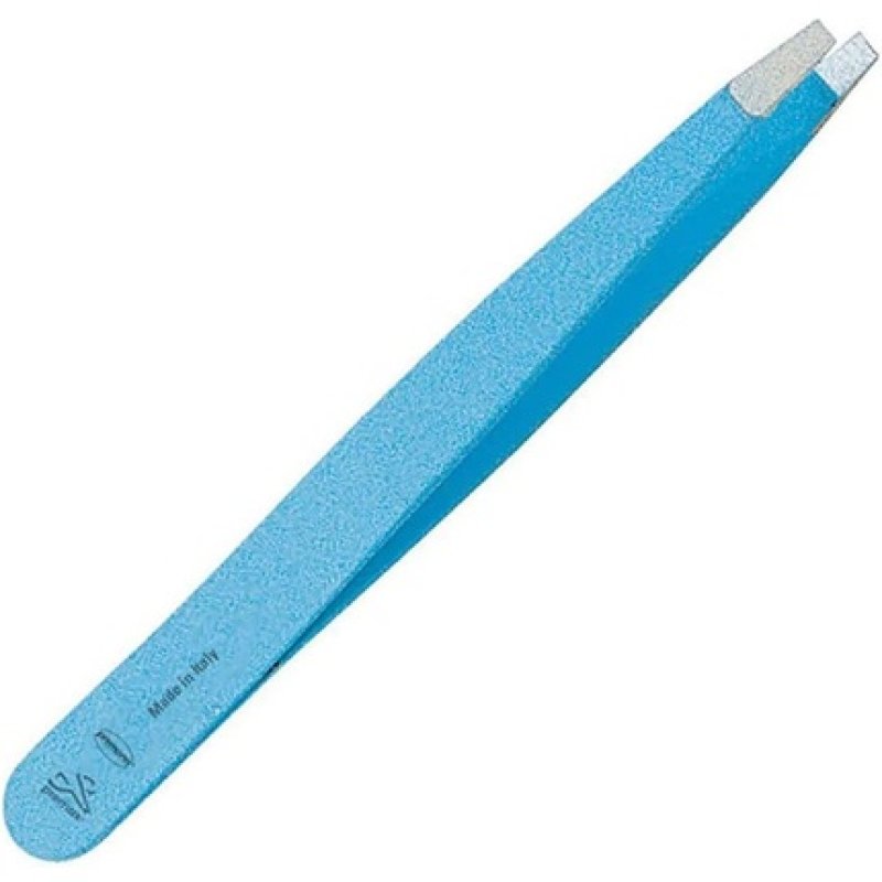 Optima 3.5 inch Sky Blue Finish Stainless Steel Slant Tip Tweezers