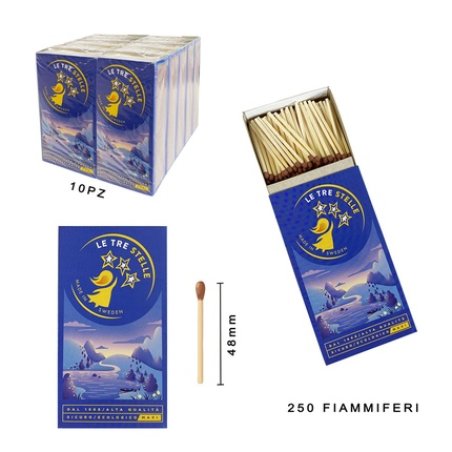 Matches Maxi Box Le Tre Stelle 4 Elements 32 Pieces 250 Flames Pack Of 10