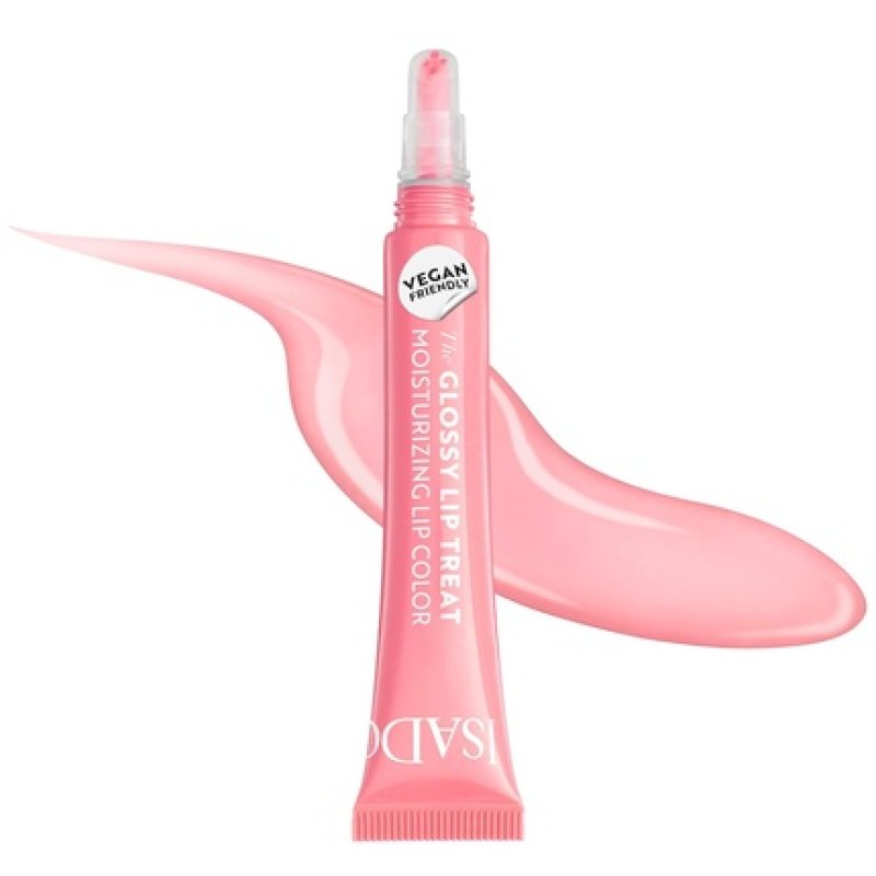 IsaDora Glossy Lip Treat Lip Gloss for Full Lips Collagen Boost Unique Non-Sticky Shine Vegan with Shea Butter Pink