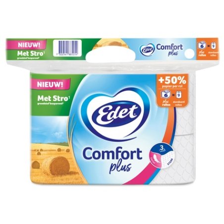 Edet Toilet Paper Comfort Plus 3-Ply Straw - 6 Rolls