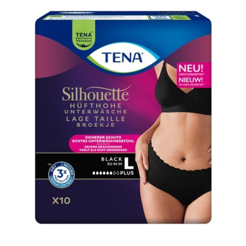 Tena Lady Silhouette Plus Large Size L Black - Comfortable And Discreet Incontinence Protection