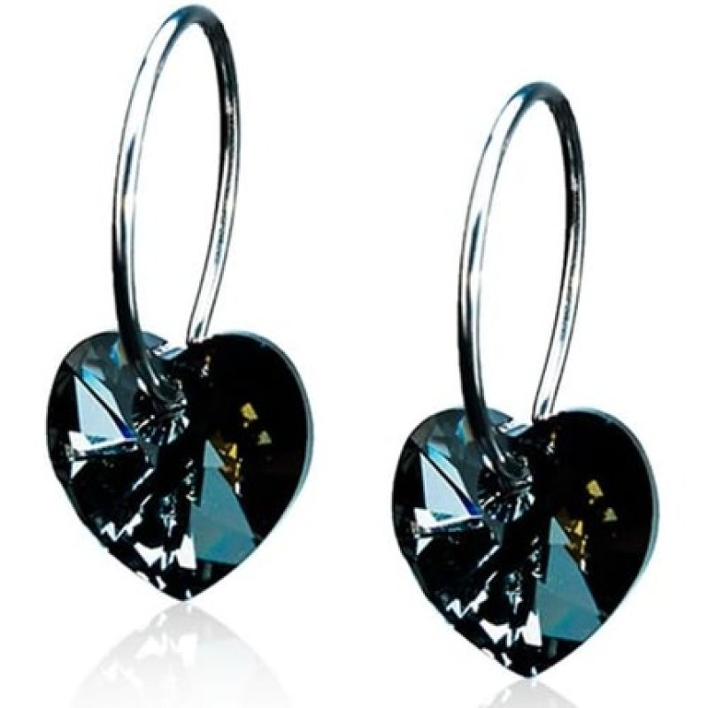 Blomdahl Hypoallergenic Natural Titanium Crystal Heart Pendant Earrings Black Diamond