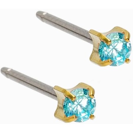 Blomdahl Hypoallergenic Golden Titanium 3mm CZ Aquamarine Prong Set Stud