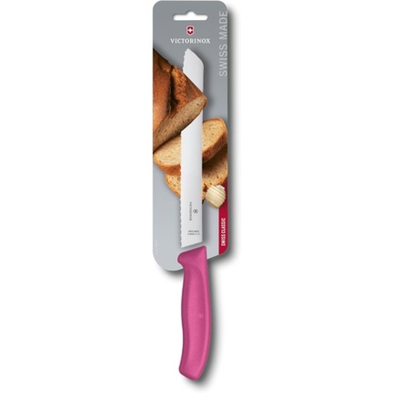 Victorinox Swiss Classic Bread Knife with Extra Sharp Wavy Edge Blade 21cm Pink
