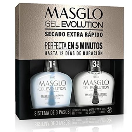 MASGLO GEL EVOLUTION Nail Polish Gel Effect No UV LED Lamp Duration Up to 12 days Base Top Coat 0.25 Fl Oz