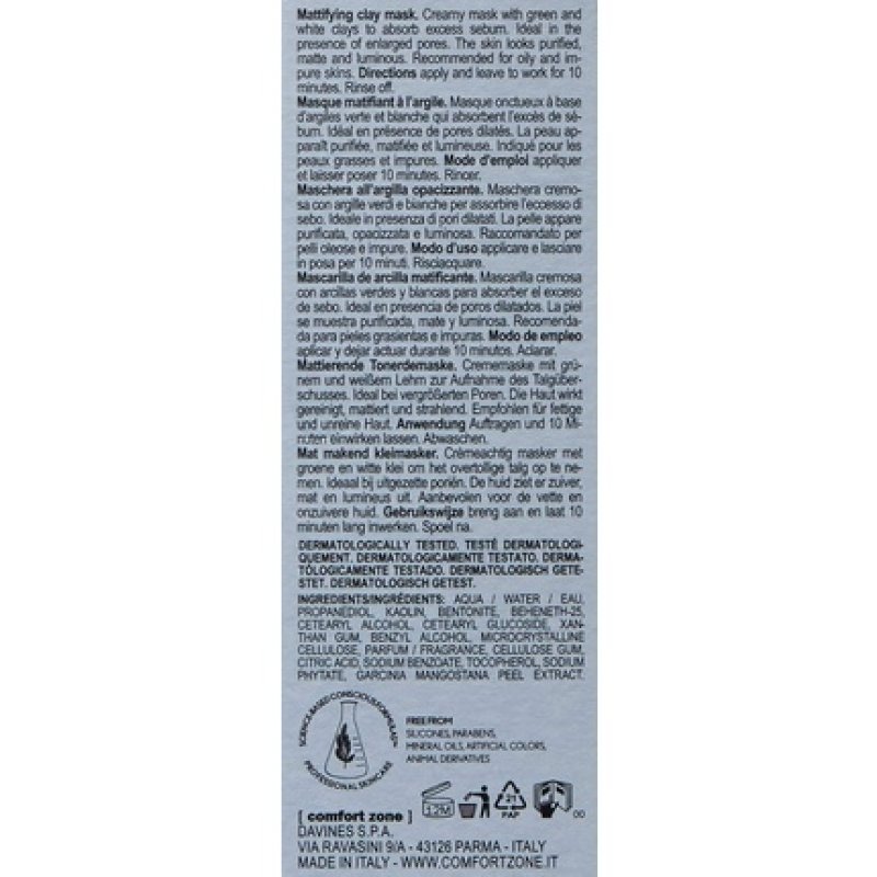 Comfort Zone Active Pureness Clay Mask 60ml Bottle - Creamy Clay Mask