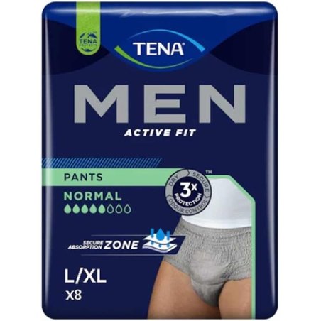 Tena Men Active Fit Pants Normal Absorbent Panties Size L/XL 8 Pieces