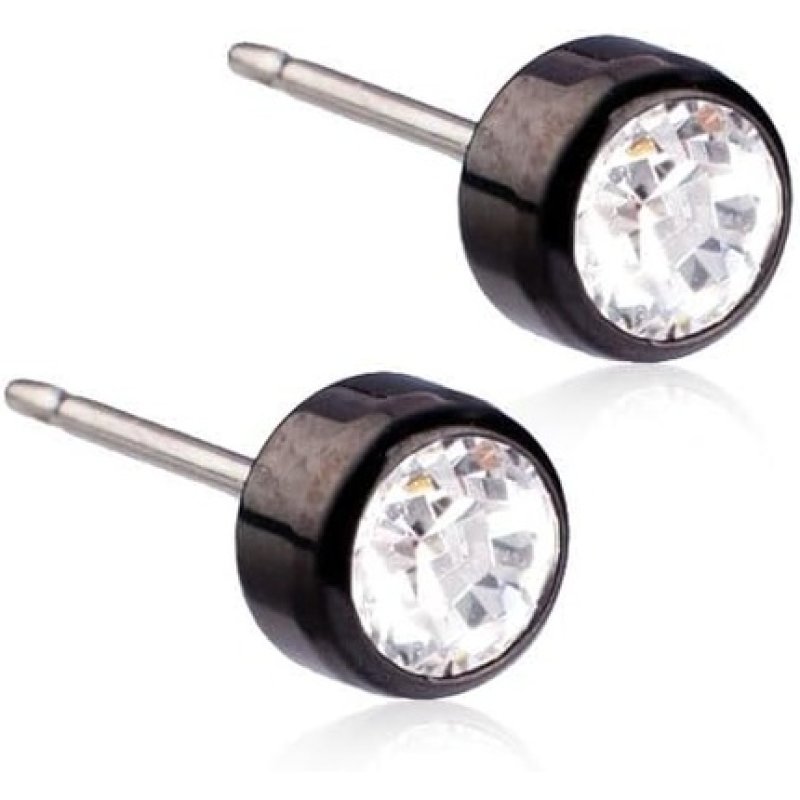 Blomdahl Hypoallergenic Black Titanium Bezel Crystal Stud Earrings