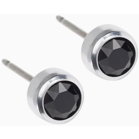 Blomdahl Hypoallergenic Silver Titanium Bezel Black Crystal Stud Earrings