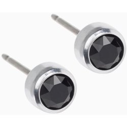 Blomdahl Hypoallergenic Silver Titanium Bezel Black Crystal Stud Earrings