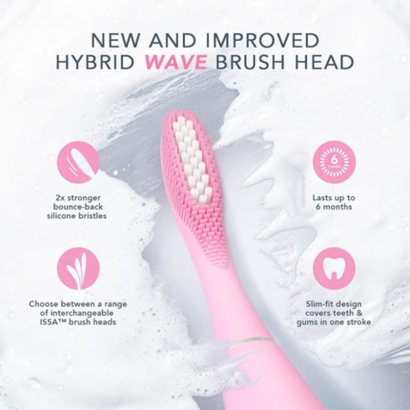 FOREO ISSA Hybrid Wave Brush Head Medical-Grade Silicone & PBT Polymer Bristles Pearl Pink