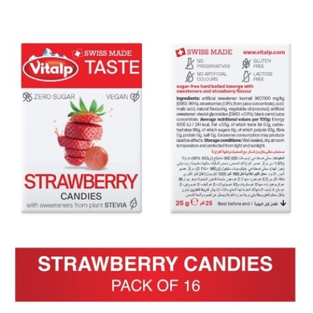 Vitalp Taste Swiss Made Sugar Free Candy with Stevia Vegan Strawberry