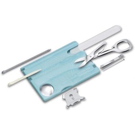 Victorinox Swiss Card Nail Care Swiss Made Pocket Tool Credit Card Size 13 Functions File Scissors Blue Transparent