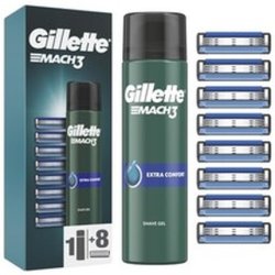 Gillette Mach3 Replacement Blades 8pcs with Extra Comfort Gel 200ml