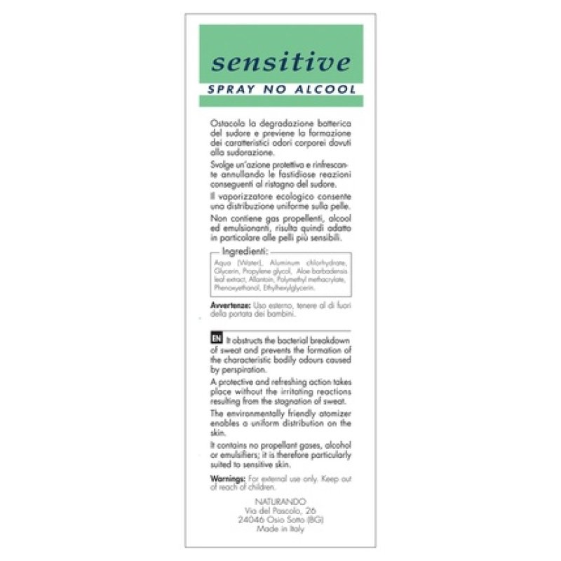 Naturally Resistant SENSITIVE SPRAY 100ml Prevents Bad Odors for Sensitive Skin