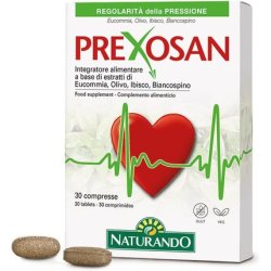 Naturando Prexosan Food Supplement for Pressure Regularity with Hawthorn, Hibiscus, Eucommia and Olive 30 Tablets