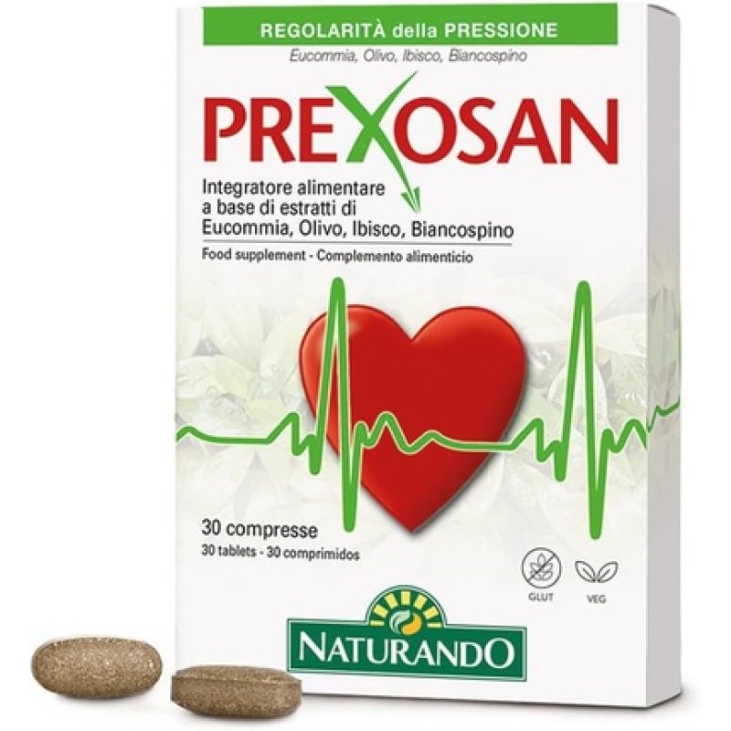 Naturando Prexosan Food Supplement for Pressure Regularity with Hawthorn, Hibiscus, Eucommia and Olive 30 Tablets