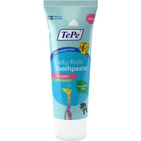 TePe Daily Kids Daily Fluoride Toothpaste for Children 3-6 Years Old - Prevents Cavities - Age Appropriate Fluoride