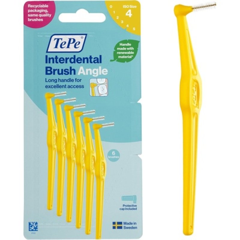 Tepe Interdental Brush Angle Yellow 0.7mm Plaque Remover - Pack of 6