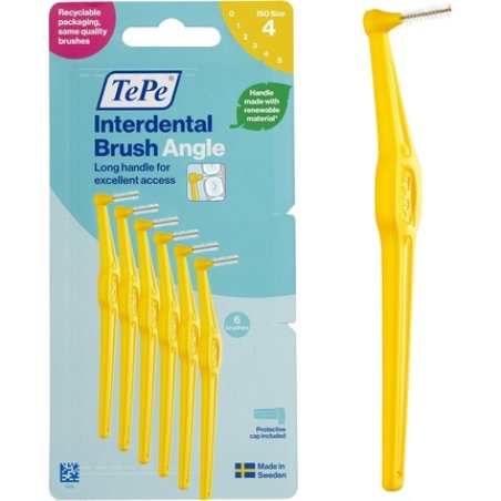 Tepe Interdental Brush Angle Yellow 0.7mm Plaque Remover - Pack of 6