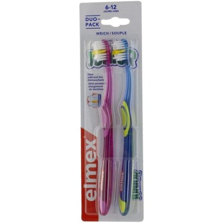 Elmex Junior Duo Pack Toothbrushes Supple 6-12 Years Green and Blue