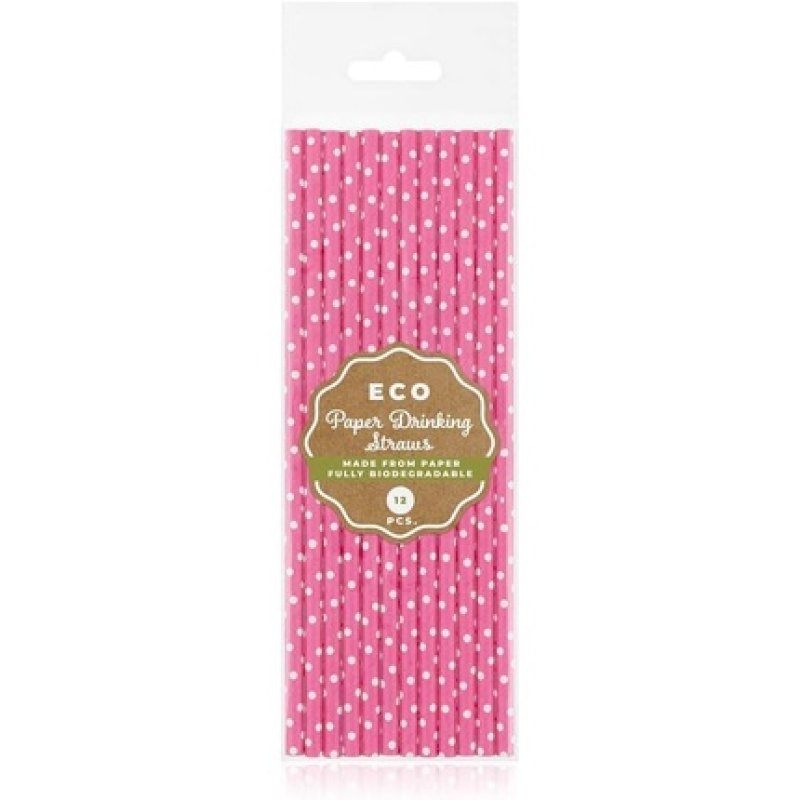 Godan 12 Pink Drinking Straws with White Dots