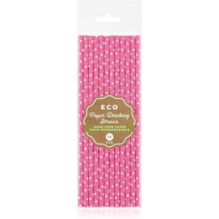 Godan 12 Pink Drinking Straws with White Dots